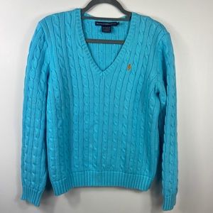 Ralph Lauren Teal Knit V-neck Sweater